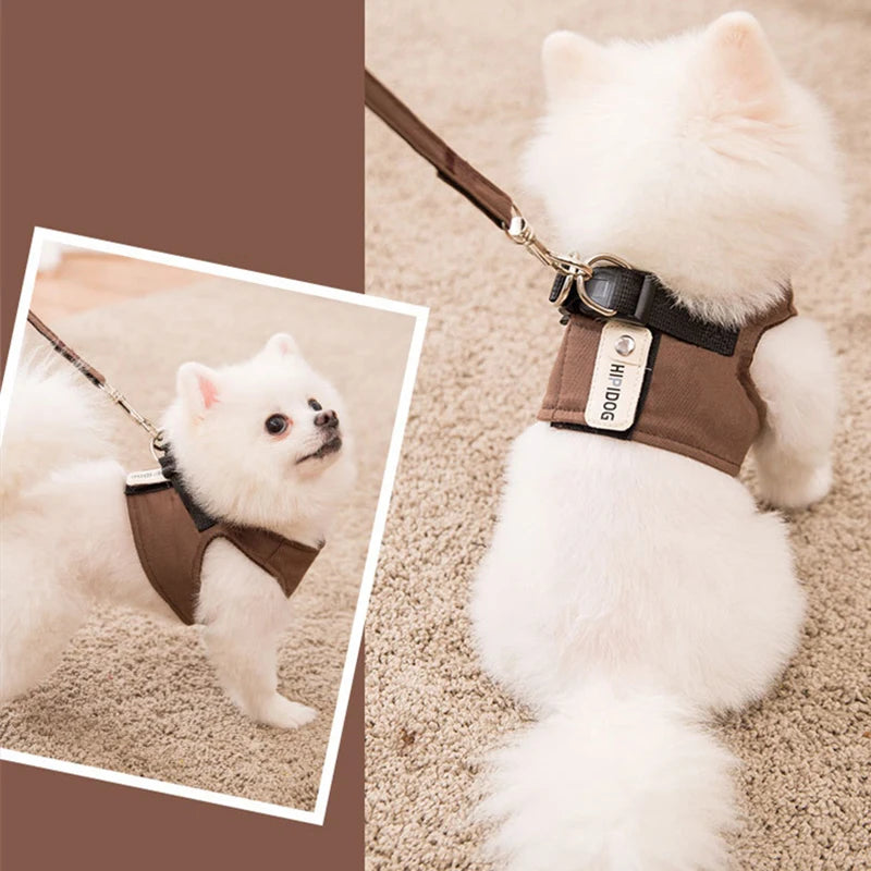 Cute Pet Dog Harness Leash Set Pet Chest Strap Breathable Dog Leash Walking Rope For Small Dogs Pomeranian Pet Vest Harness Rope