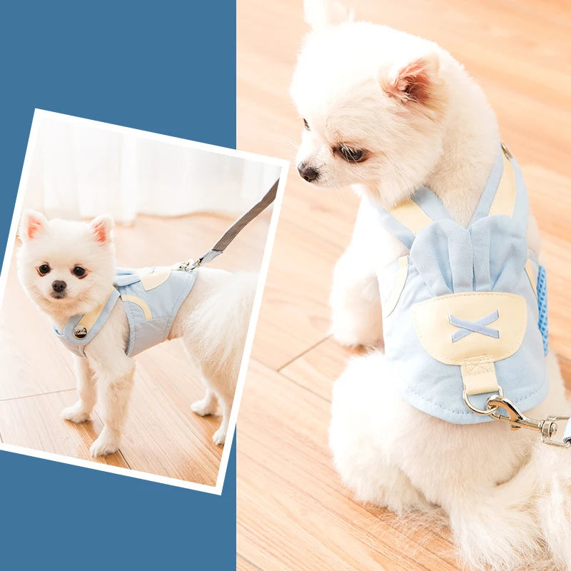 Cute Pet Dog Harness Leash Set Pet Chest Strap Breathable Dog Leash Walking Rope For Small Dogs Pomeranian Pet Vest Harness Rope