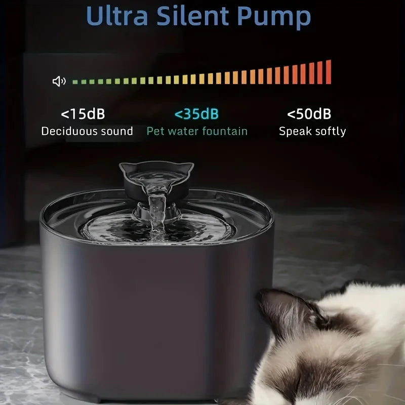 Fontaine à eau pour animaux de compagnie 2,2 L (1 pièce) - Fontaine avec distributeur d'eau automatique, eau potable fraîche et filtrée, et fonctionnement silencieux.