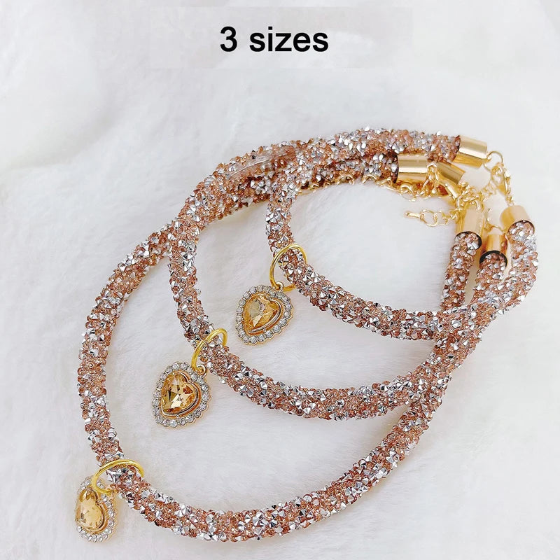 Luxury Crystal Cat Collar Heart Gem Pendant Party Reflective Rhinestone Necklace Adjustable Cats Puppy Chihuahua Pet Accessories
