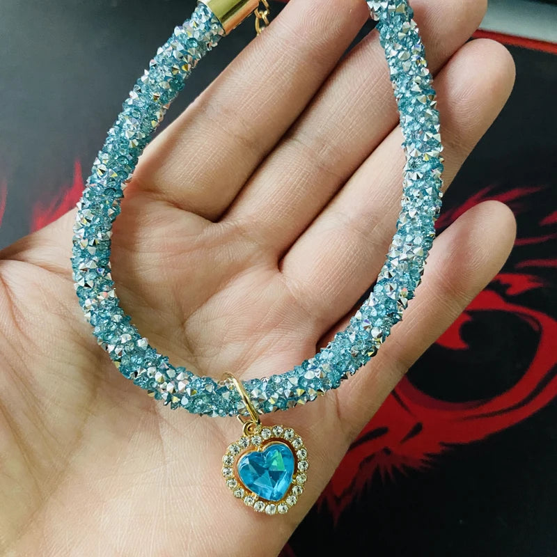 Luxury Crystal Cat Collar Heart Gem Pendant Party Reflective Rhinestone Necklace Adjustable Cats Puppy Chihuahua Pet Accessories